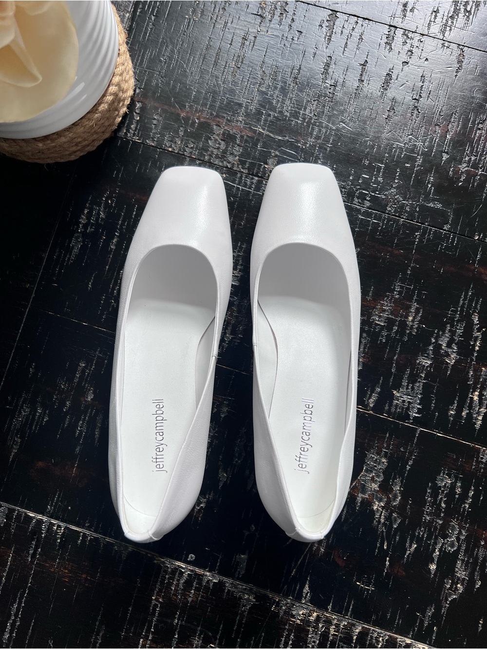 New Jeffrey Campbell White Square-Toe Kitten Heels Rare Model